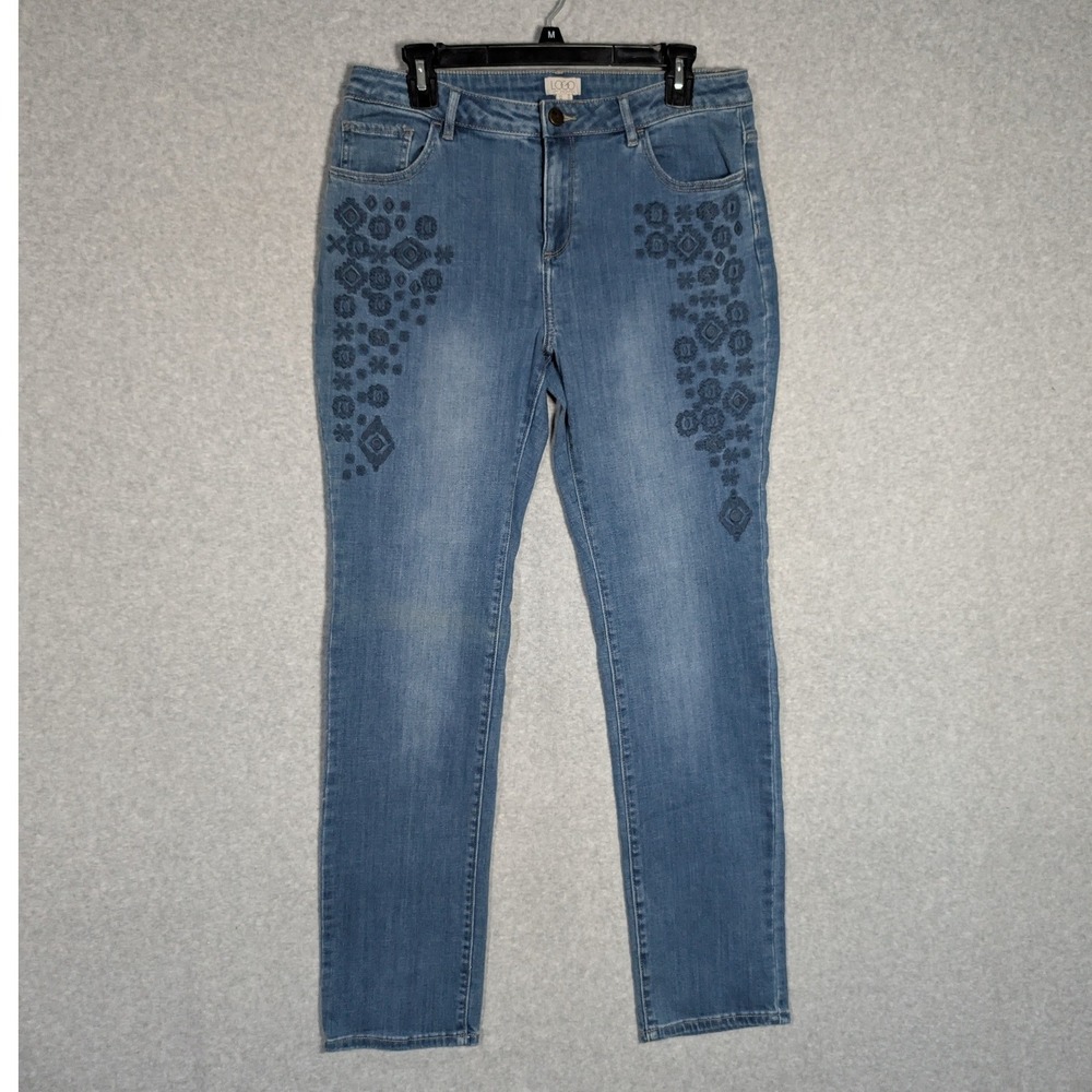 LOGO Lori Goldstein Jeans Womens 12‎ Blue Embroidered Boho Denim Floral